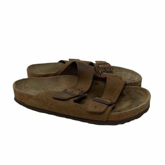 Birkenstock Shoes - Birkenstock Arizona Slide Sandals Brown Leather 5